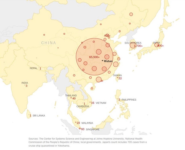 NYT map of Coronavirus in China