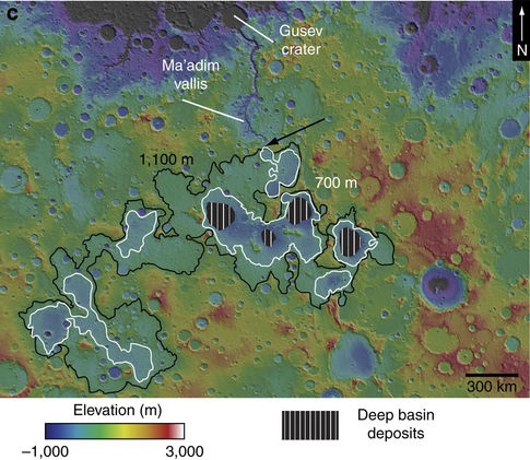 The Eridania region in the southern highlands of Mars