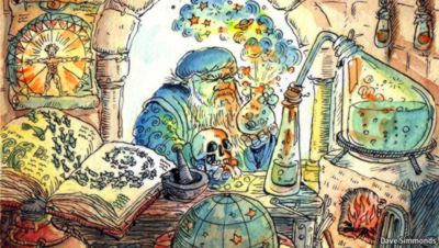 Cartoon of a medieval alchemist from the Economist, 26 Feb 2011