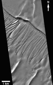 Erosion channels in Russell Crater